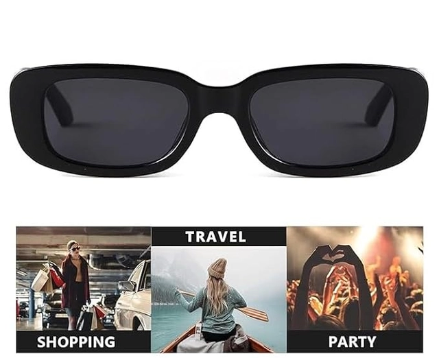 Plastic Retro Square UV Protection Sunglasses for Men & Women (Black)