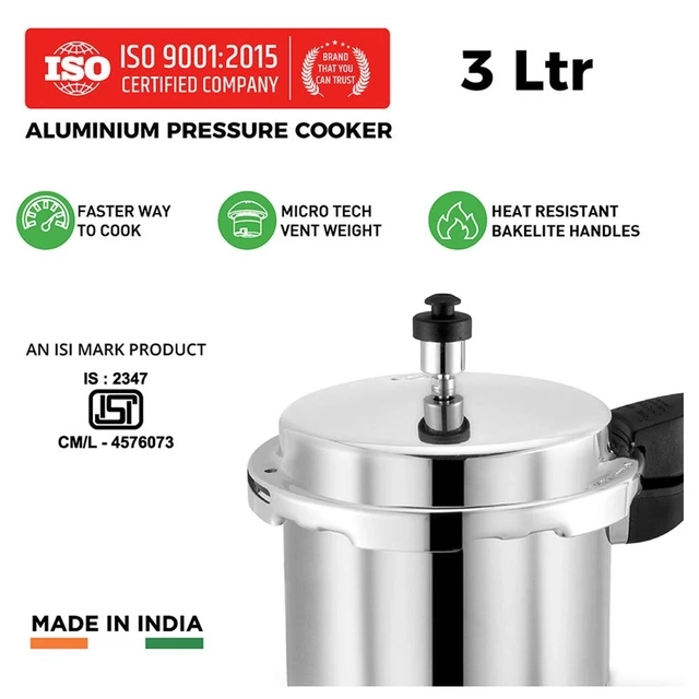 LEORON Aluminium OuterLid Pressure Cooker With Induction Base (3 Ltr, pack of 1)