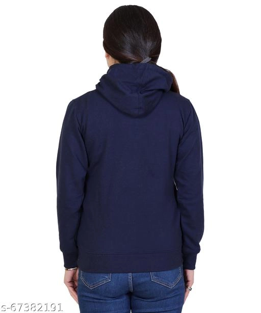 Cotton Blend Printed Hoodie for Women (Navy Blue, M)