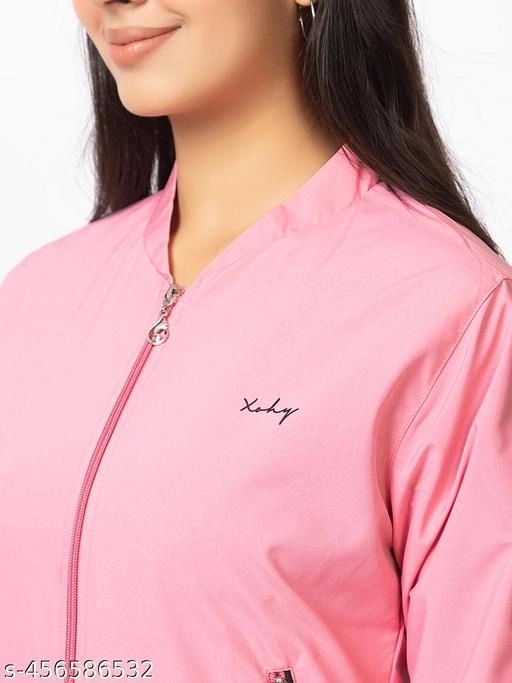 Cotton Blend Full Sleeves Jacket for Women (Pink, L)