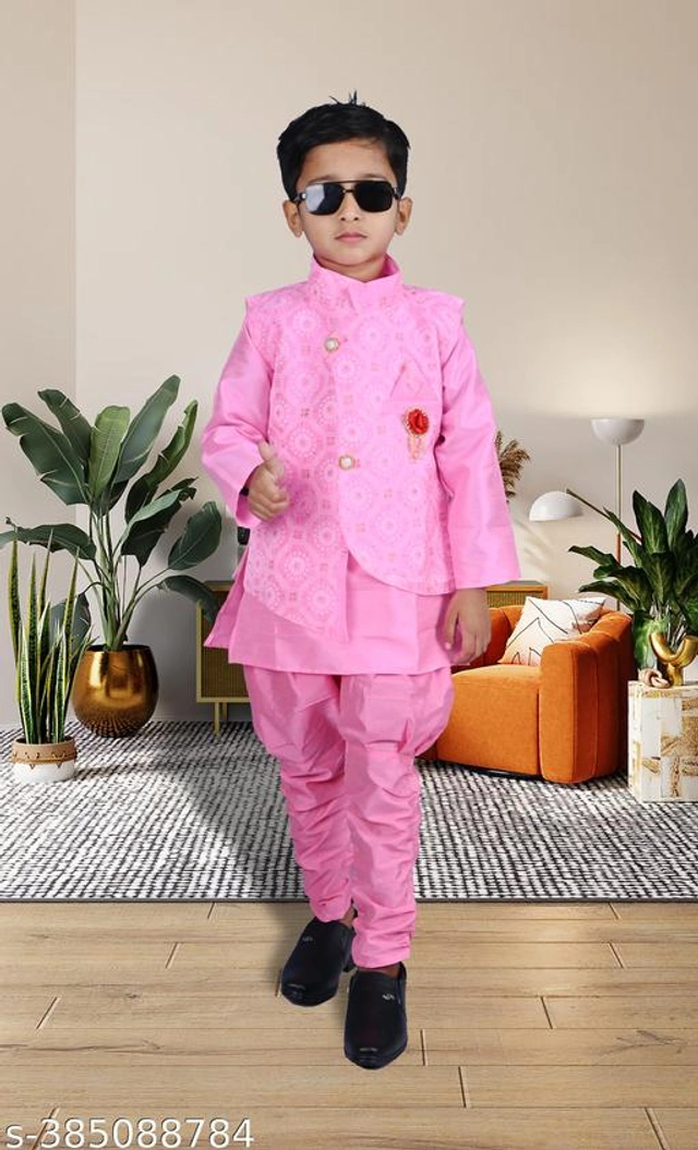 Cotton Blend Sherwani for Boys (Pink, 6-9 Months)