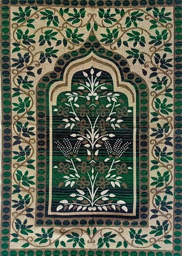 Qaleen Velvet Multipurpose Rug Mat for Jannamaz, Prayer & Meditation (70x110cm), Green