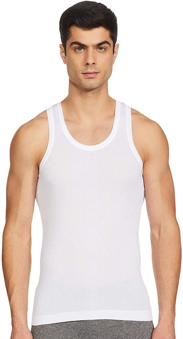 Cotton Solid Vest for Men (White, 80) (Pack of 4)