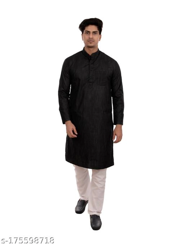 Cotton Blend Kurta for Men (Black, M)