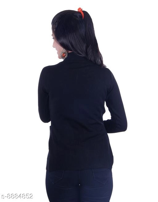 Acrylic Solid Sweater for Women (Black, M)