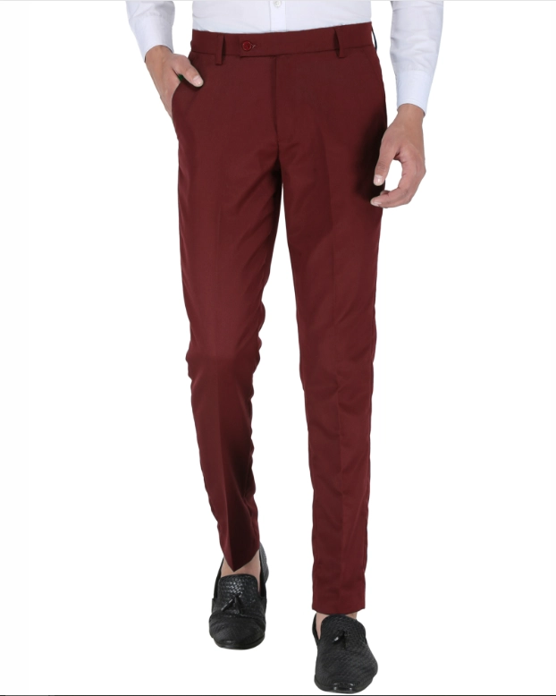 Poly Viscose Solid Trouser for Men (Maroon, 28)