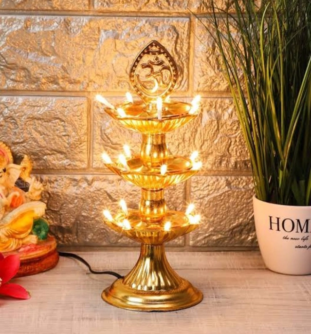 PVC Diwali Decoration Light 4 Layer Electric Diya (Gold)