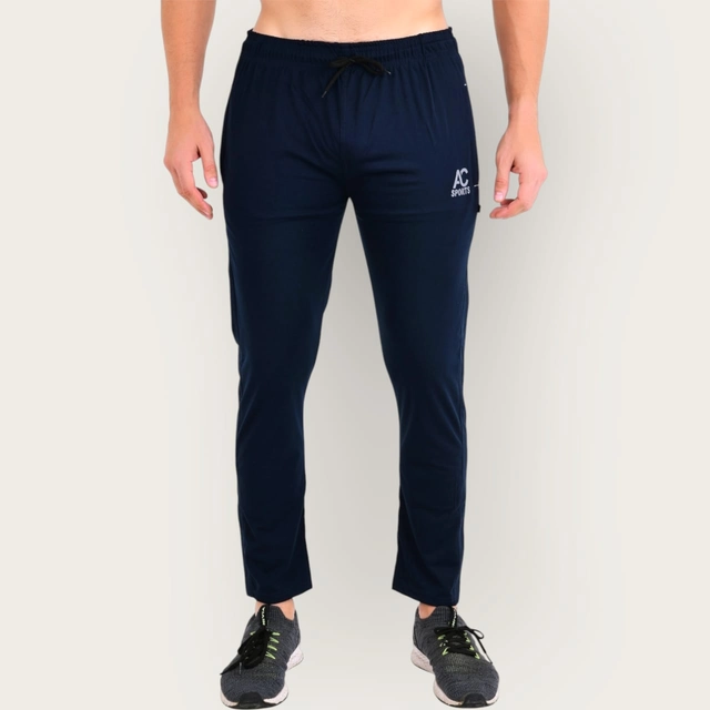 Lycra Nylon Logo Printed Track Pant for Men (Navy Blue, M)