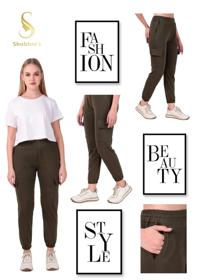 Cotton Blend Slim Fit Cargo for Women (Olive, M)