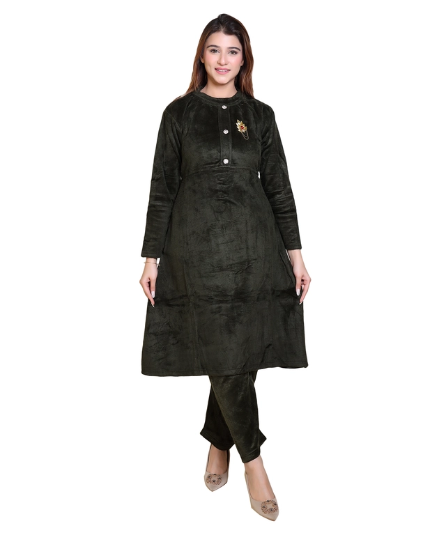 Super Soft Solid Kurti with Pant for Women (Black, XXL)