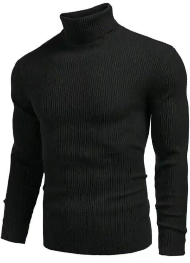 Cotton Blend High Neck Sweater for Men (Black, S)