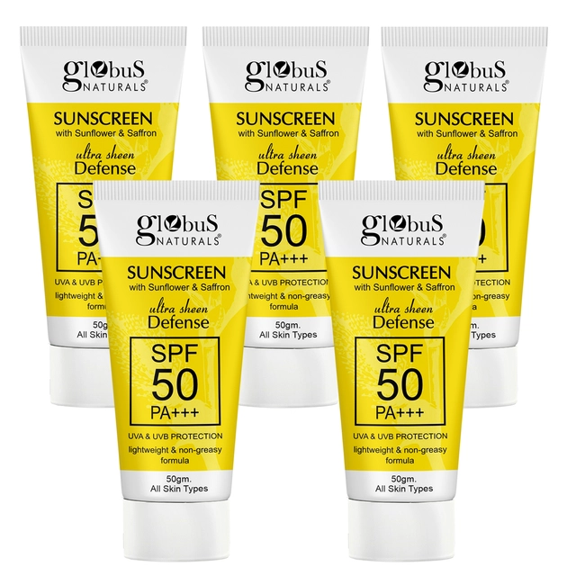 Globus Naturals Sunscreen with Ultra Sheen Defense Spf 50 Pa+++ (50 g, Pack of 5)