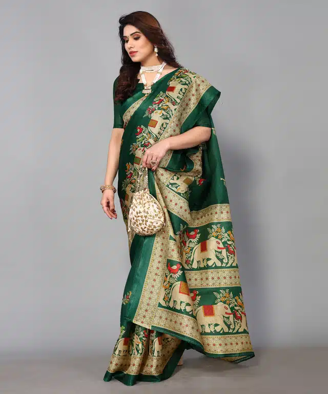 Art Silk Saree for Women (Green, 6 m)