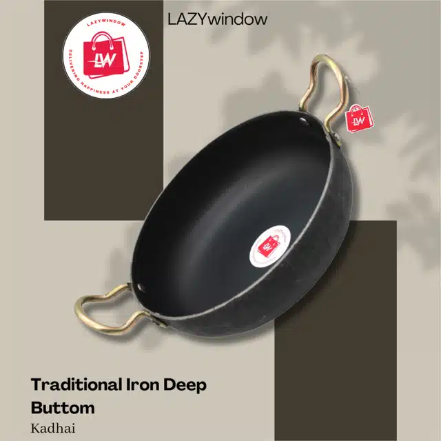 Iron Deep Bottom Kadai with Tawa (Black, Set of 2)