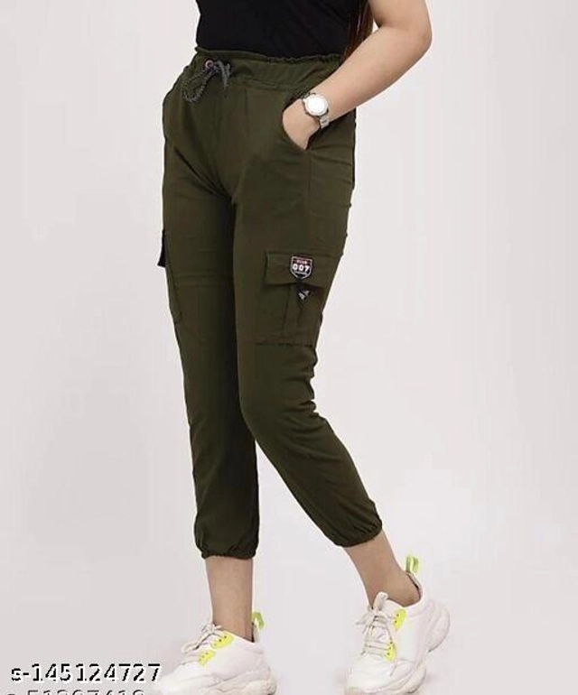 Cotton Blend Solid Joggers for Girls (Olive, 12-13 Years)