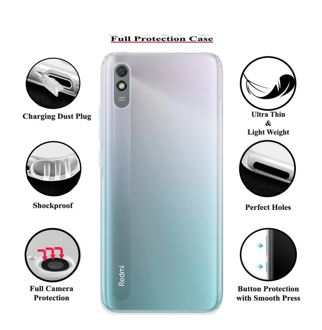 Silicone Mobile Back Cover for Redmi 9A Sport (Transparent)