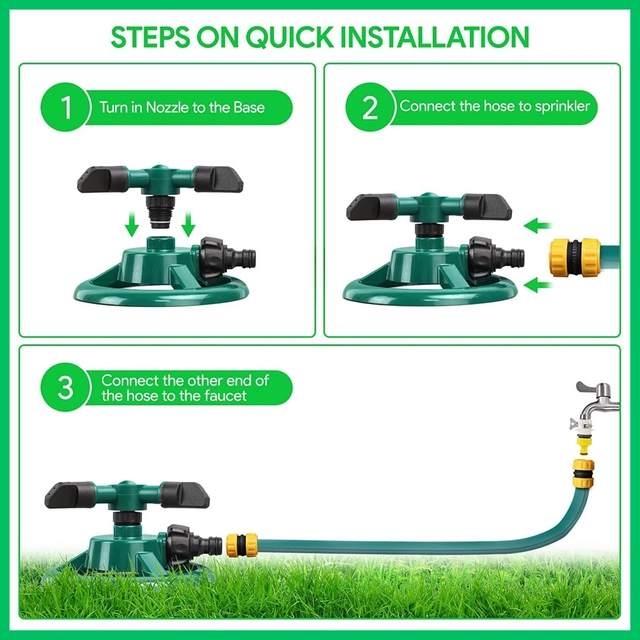 Automatic 360° Rotating Adjustable Garden Sprinkler (Green)