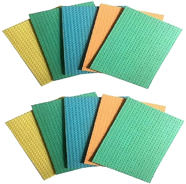 Multipurpose Cleaning Reusable Sponge Wipes (Multicolor, Pack of 10)