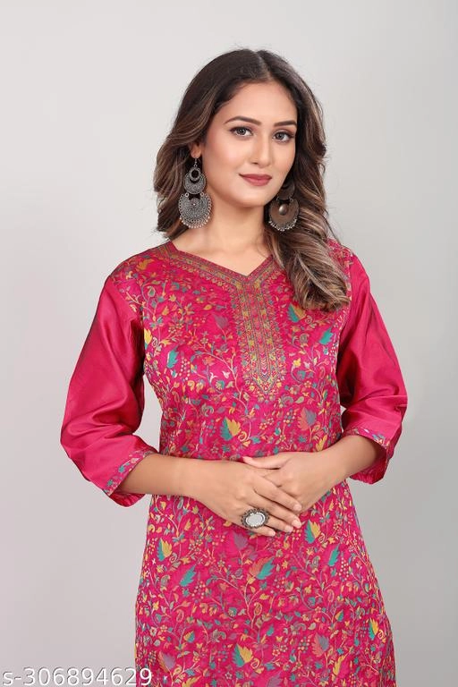 Pashmina Embroidered Kurti for Women (Pink, L)