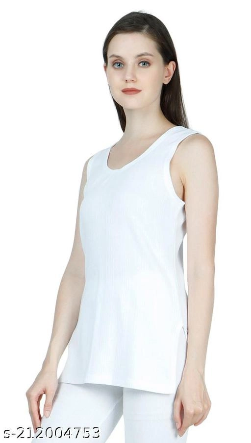 Cotton Blend Thermal Tops for Women (White, M)