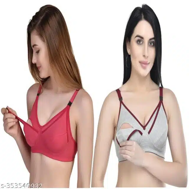 Polycotton Feeding Bra for Women (Assorted, 32C) (Pack of 2)