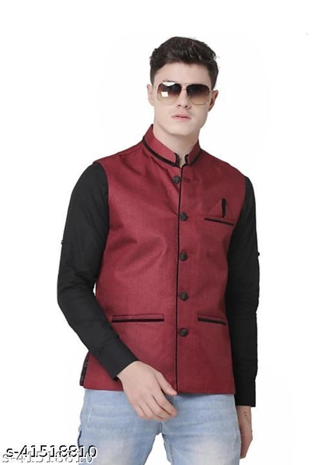 Cotton Ethnic Jacket for Men (Maroon, M)