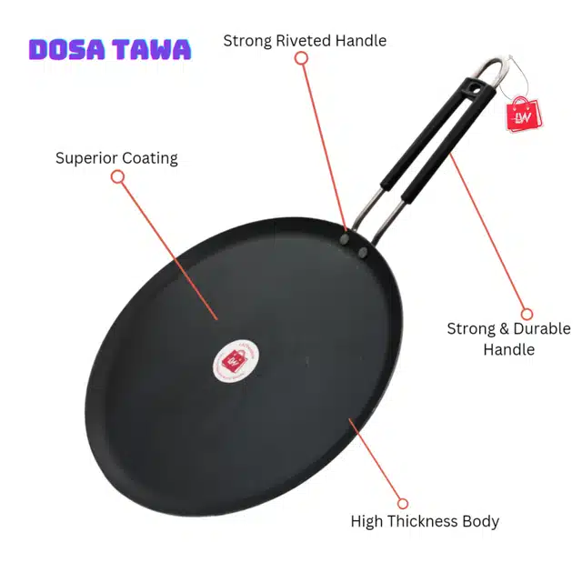 Iron Deep Bottom Kadai with Tawa (Black, Set of 2)