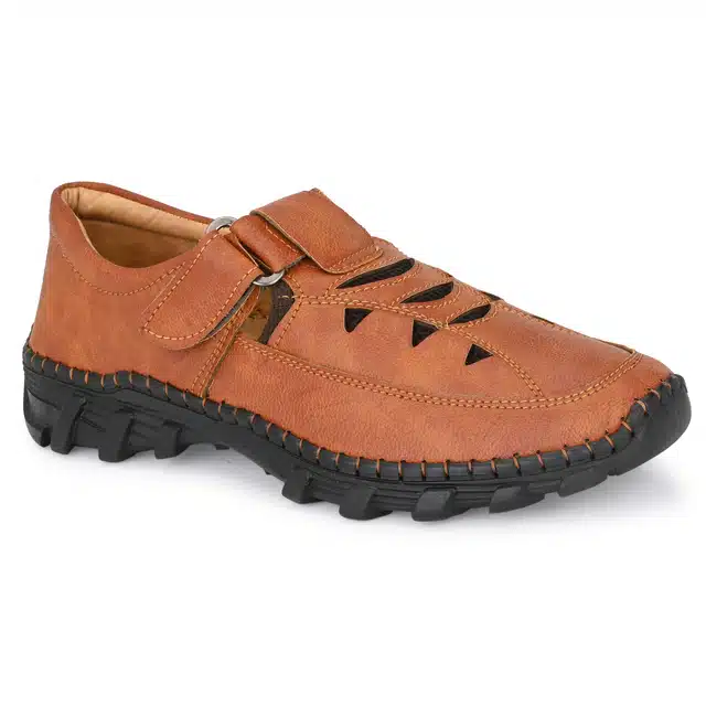 Men's Velcro Casual Shoes (Tan, 6) (JF-85)