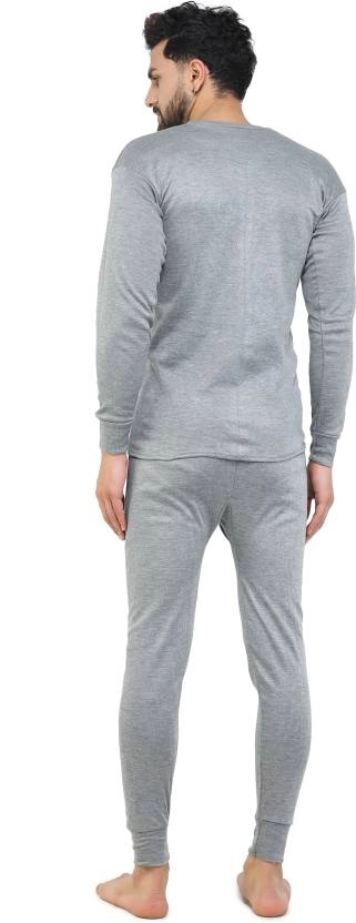 Cotton Blend Thermal Set for Men (Grey, M)