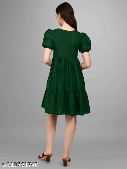 Crepe Solid Dress for Women (Green, S)