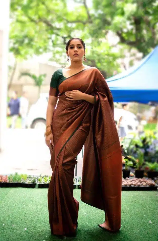 Banarasi Silk Woven Saree for Women (Brown, 6.3 m)