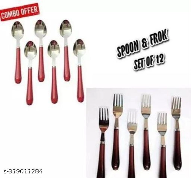 Stainless Steel Spoons (6 Pcs) with 6 Pcs Forks (Multicolor, Set of 2)