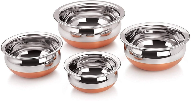 LEROYAL  Stainless Steel Copper Bottom Handi Pot Set (Set of 5 Pieces, 5500 ml)