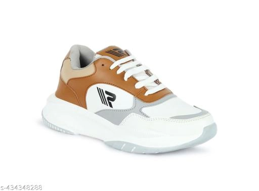 Sports Shoes for Men (White & Brown, 6)