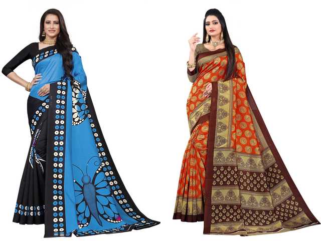 Trendy Art Silk Saree With Blouse Piece For Women (Pack Of 2) (Multicolor, 6.3 m) (M-2888)