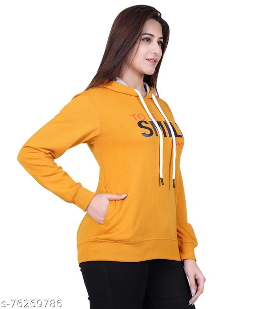 Cotton Blend Printed Hoodie for Women (Yellow, M)