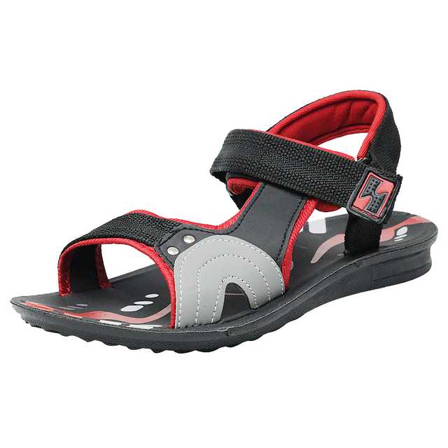 Ligera Men's Stylish Synthetic Leather Casual Sandals (Red & black, 8) (L-13)
