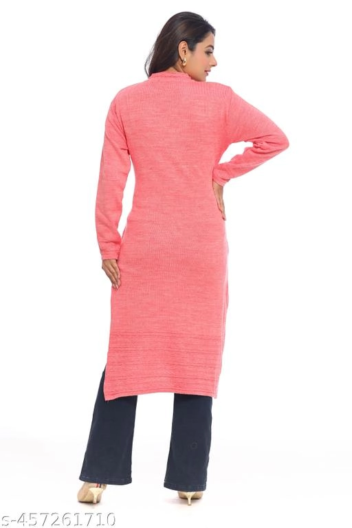 Woolen Printed Kurti for Women (Pink, L)