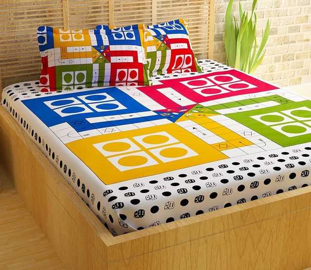 Nisha Enterprises Cotton Printed Bedsheet with Pillow cover (Multicolor) (BS-285)