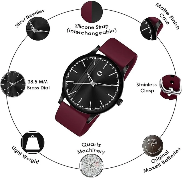 Analog Watch for Men (Maroon & Black)