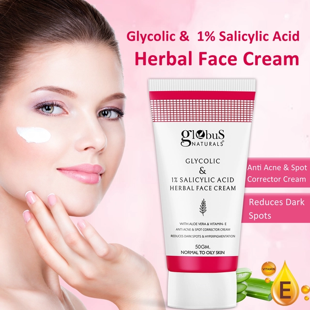 Globus Naturals Glycolic & 1% Salicylic Acid Herbal Anti Acne Face Cream (50 g)