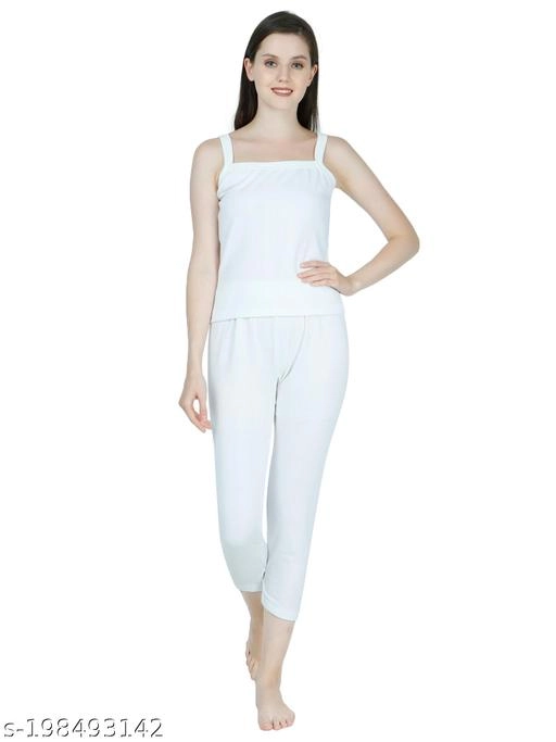 Cotton Blend Thermal Set for Women (White, S)