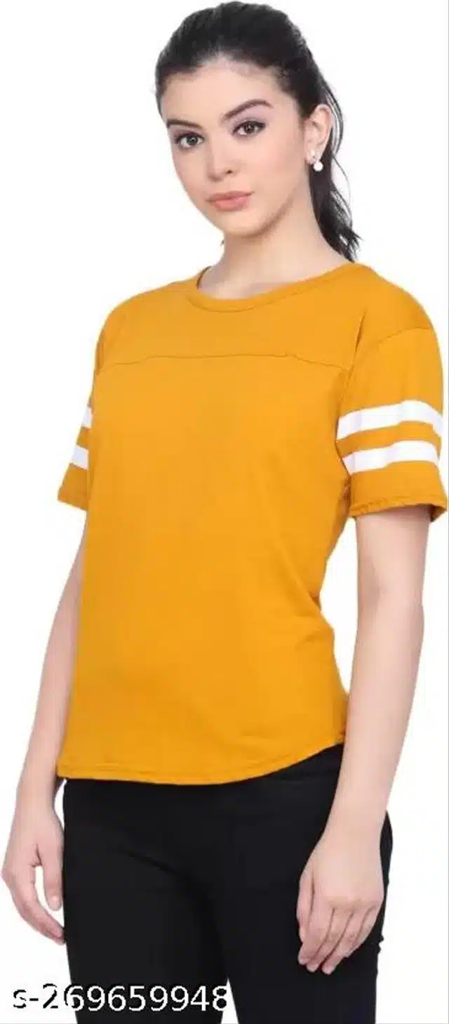 Half Sleeves T-Shirts for Women (Mustard, S)