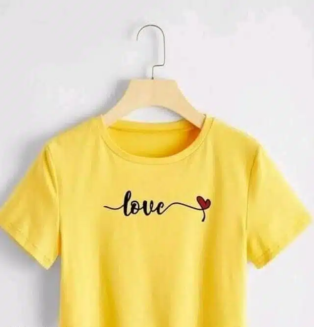 Printed Crop T-shirt for Women (Yellow, L)