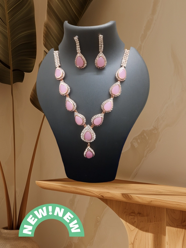 Alloy Necklace with Earrings for Women (Baby Pink)