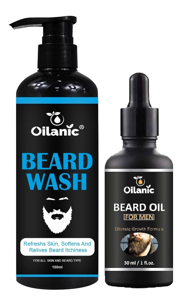 Oil for Menanic Beard Wash (100 ml) & Beard Growth Oil for Men (30 ml) (Set of 2)