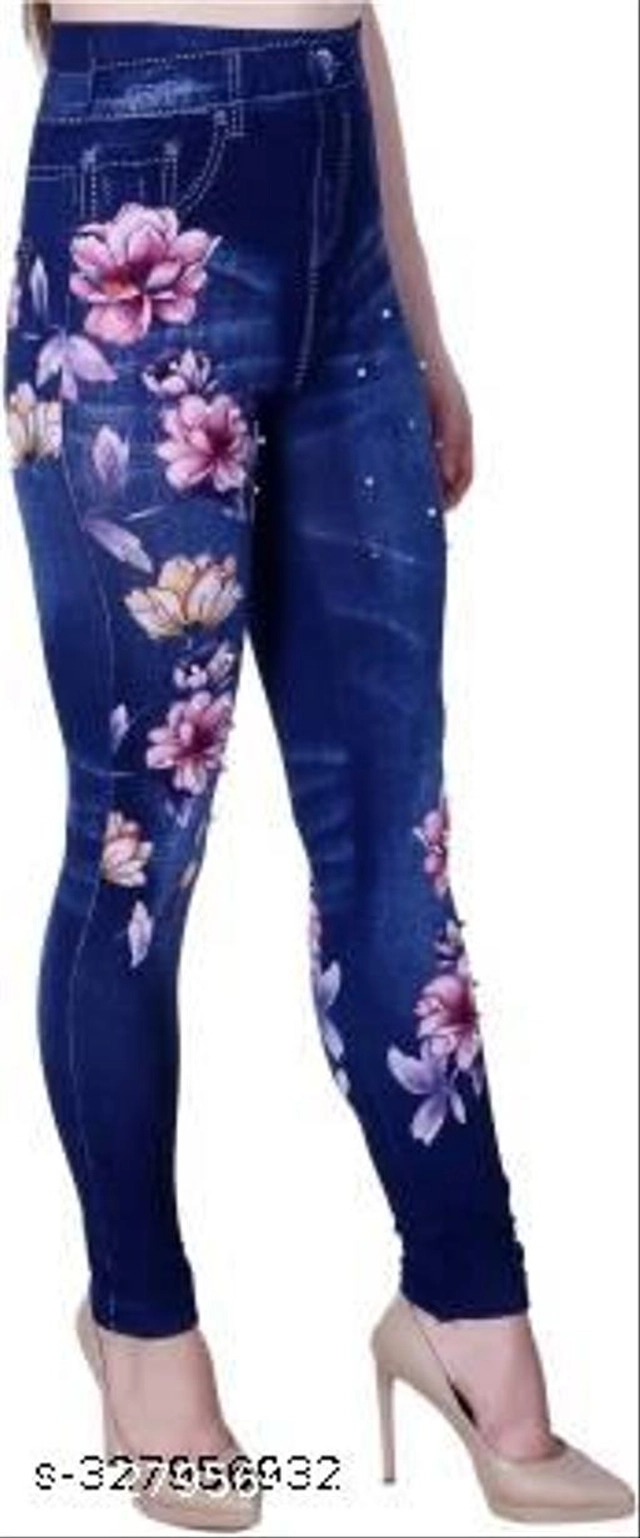 Polyester Dyed Jeggings for Women (Blue, S)