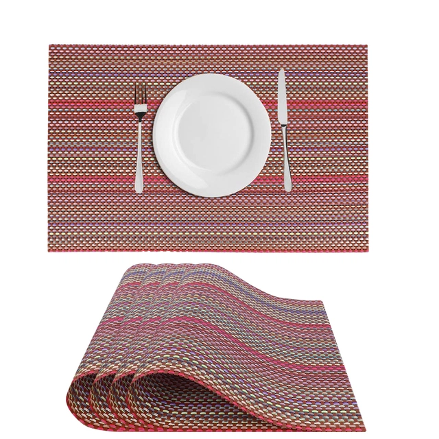 PVC Waterproof Rectangle Striped Table Mats (Maroon, 45x30 cm) (Pack of 4)