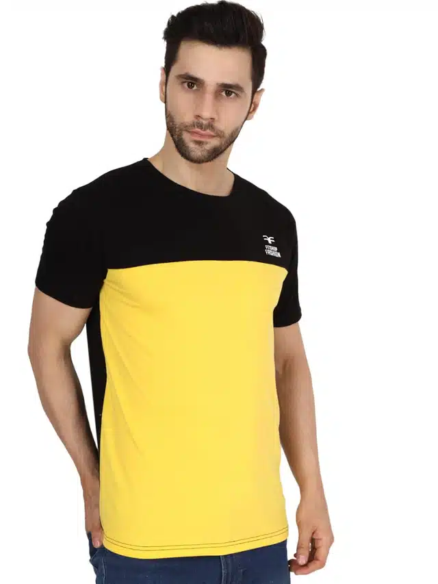 Half Sleeves Solid T-Shirt for Men (Yellow, M)