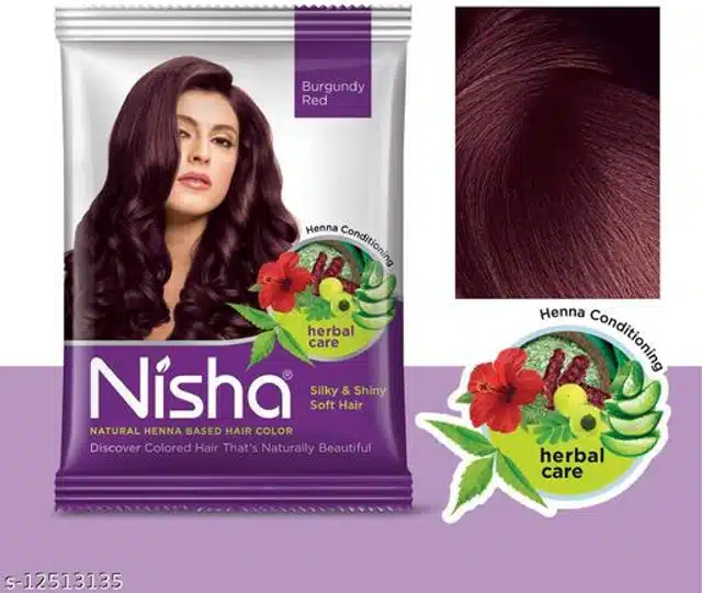 Nisha Natural Henna Powder Hair Color (Burgundy Red, 15 g) (Pack of 10)